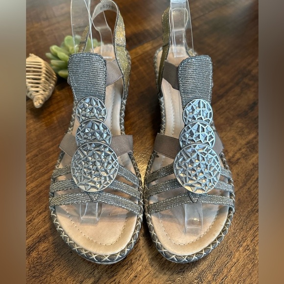 Remonte | Silver Open Toe Summer Sling Back Wedge Sandals, Size 10 - Picture 3 of 10